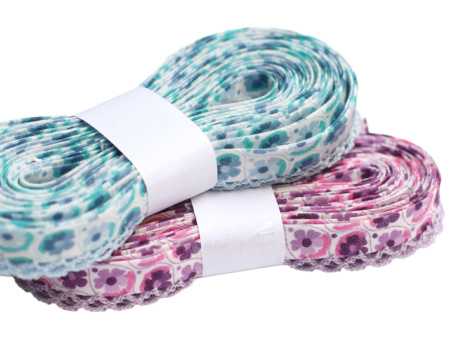 3m Schrägband mit Häkelborte - Floral - flieder