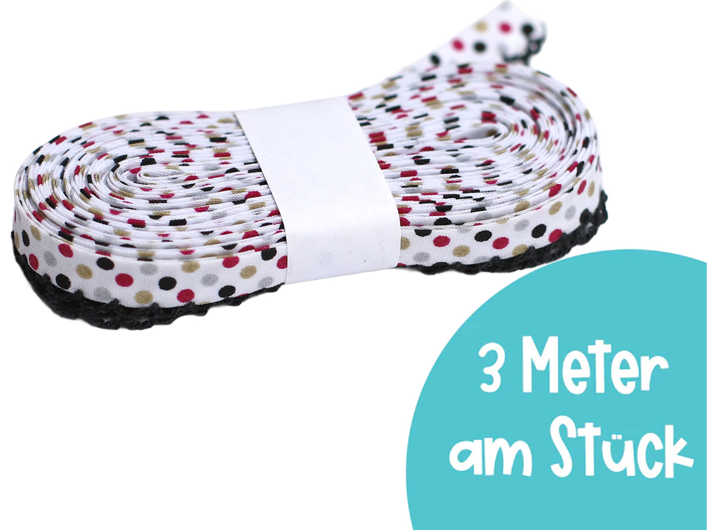3m Schrägband mit Häkelborte - Herbst Punkte - schwarz