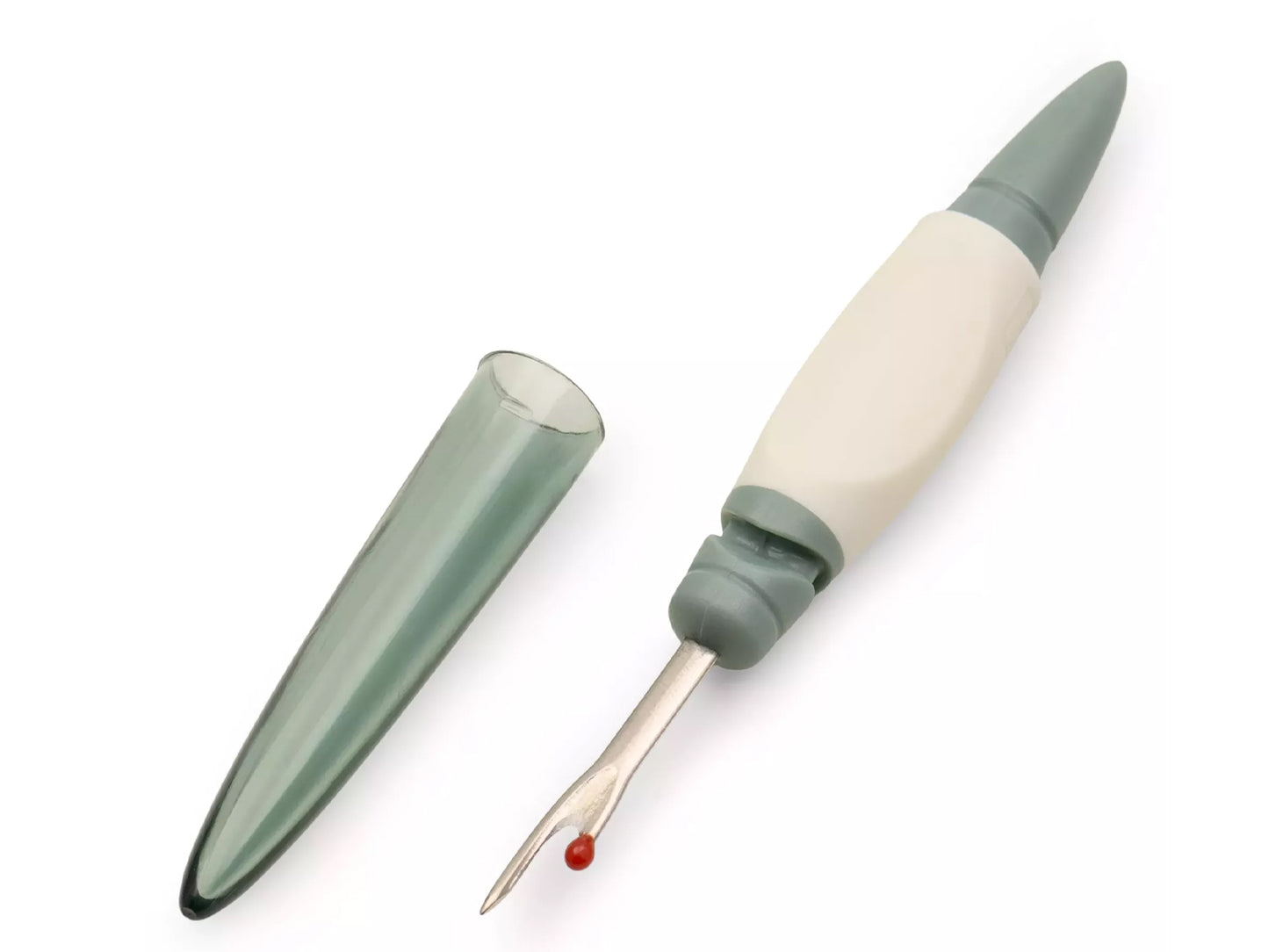 Prym ergonomic seam ripper Prym in salbei color, featuring a sharp blade and ergonomic grip for easy fabric seam removal.