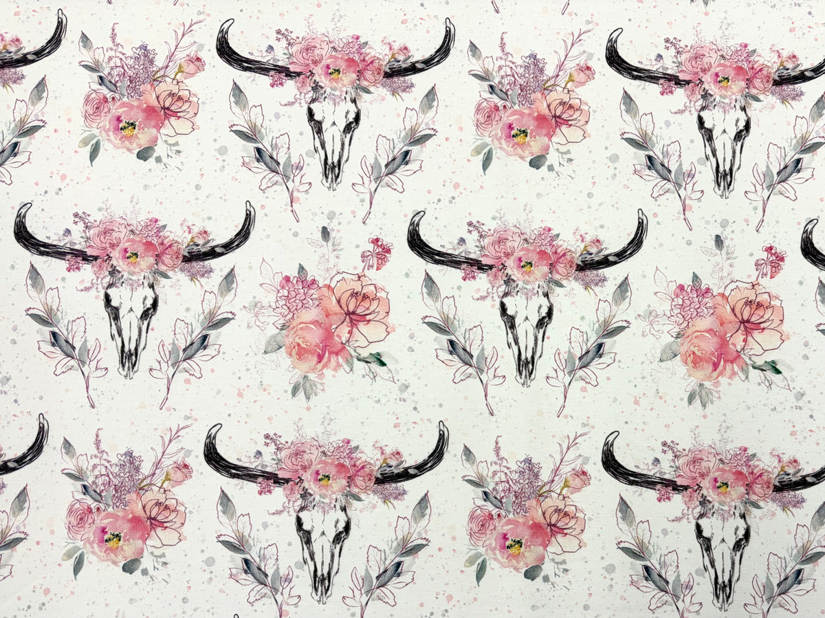 Jersey Stoff - Skull & Flowers