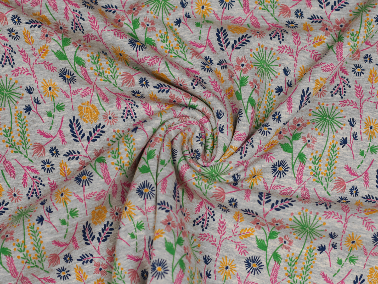 Alpenfleece - Blumenwiese - grau meliert