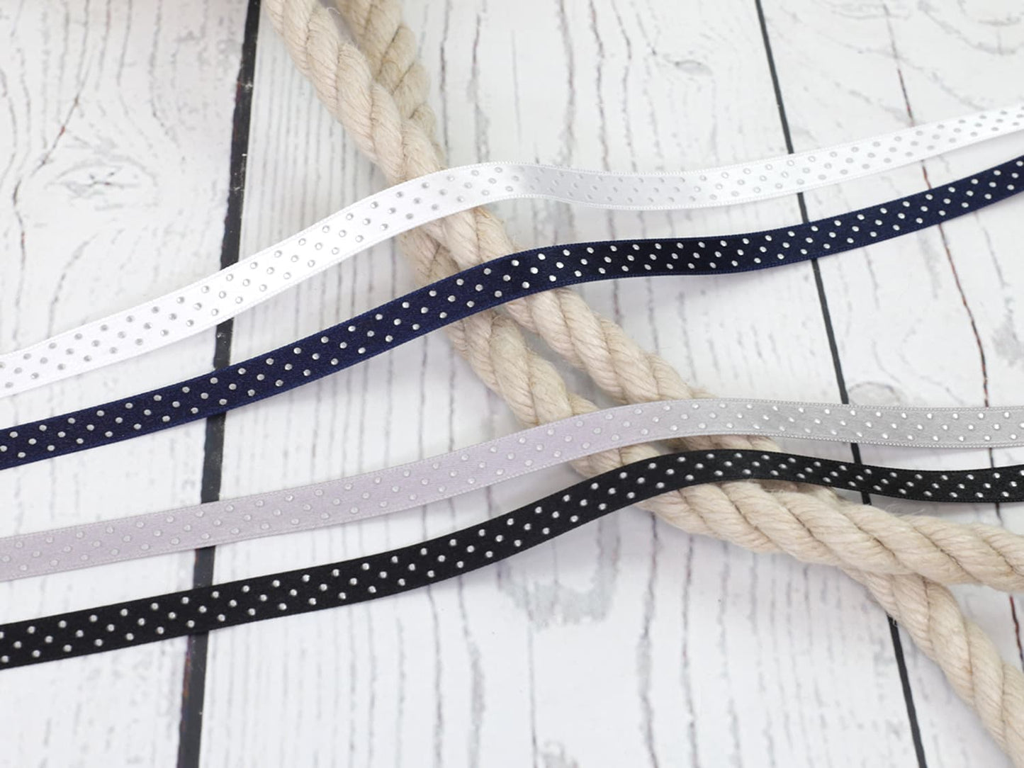 band-satinband-satin-zierband-borte-tupfen-punkte-dots-silber-verschiedene-farben