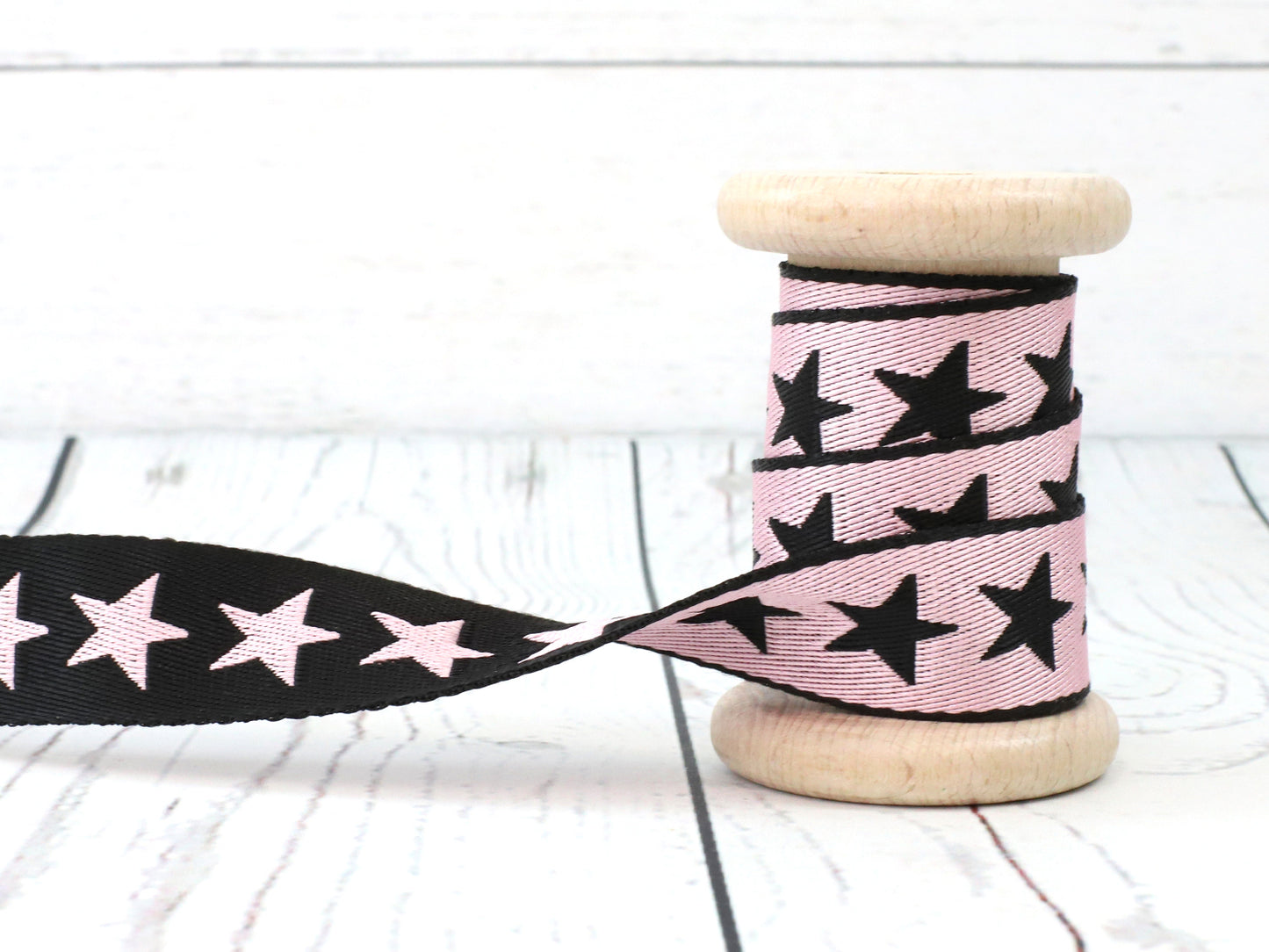 band-zierband-dekoband-sterne-rosa-schwarz