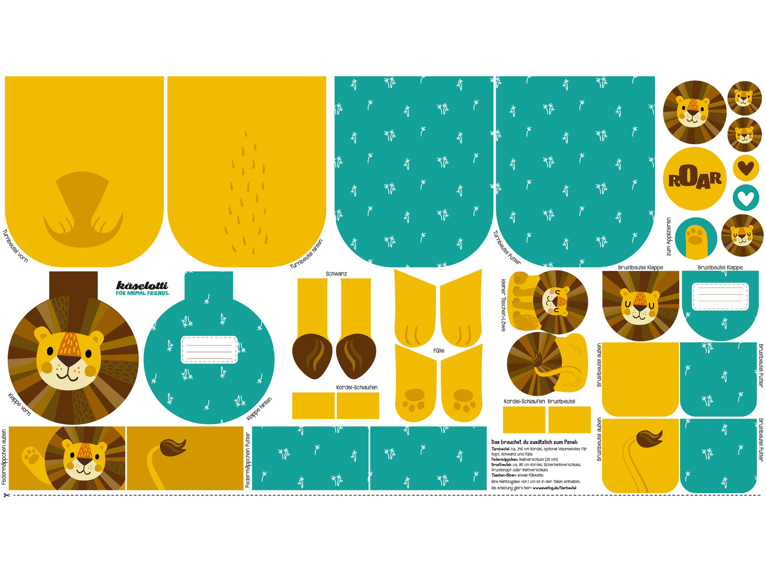 Baumwolle Stoff PANEL Käselotti Tierbeutel Löwe online