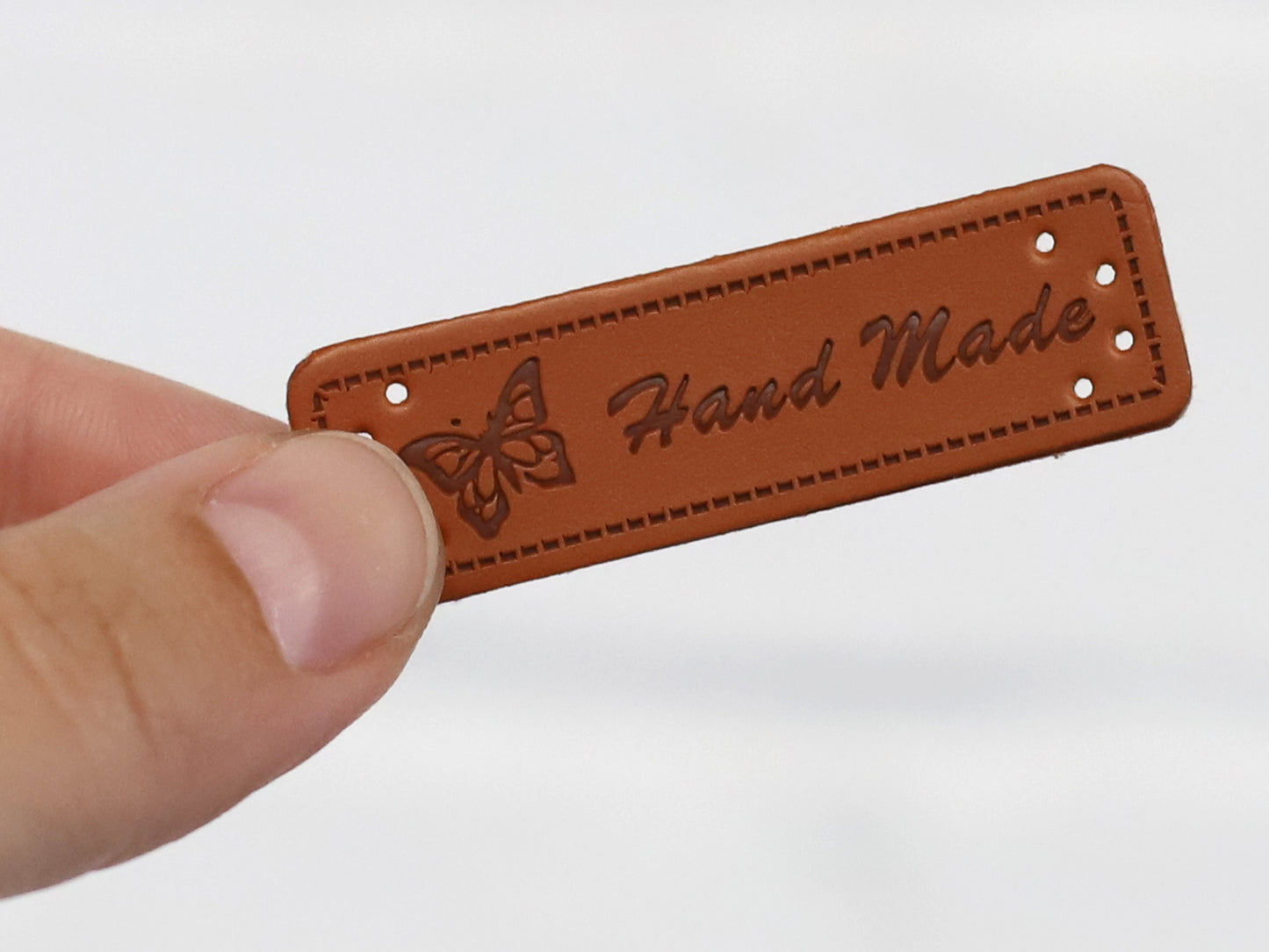 Artificial Leather Label - Handmade Butterfly - brown