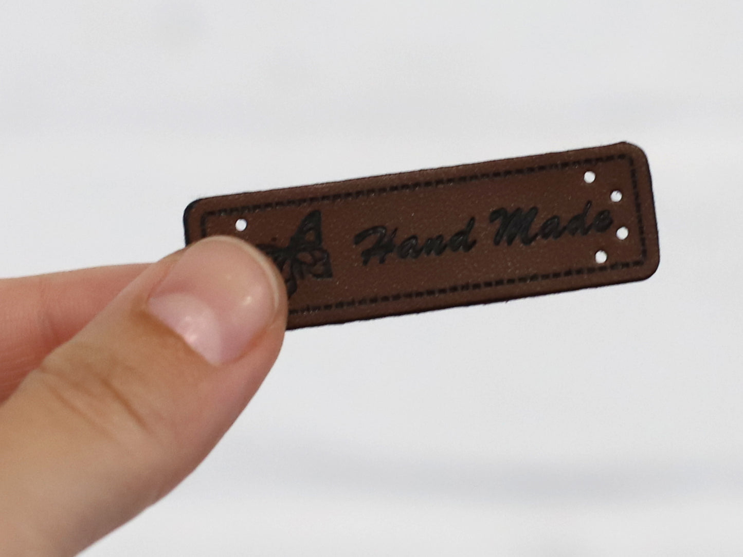 artificial leather label - Handmade butterfly - dark brown