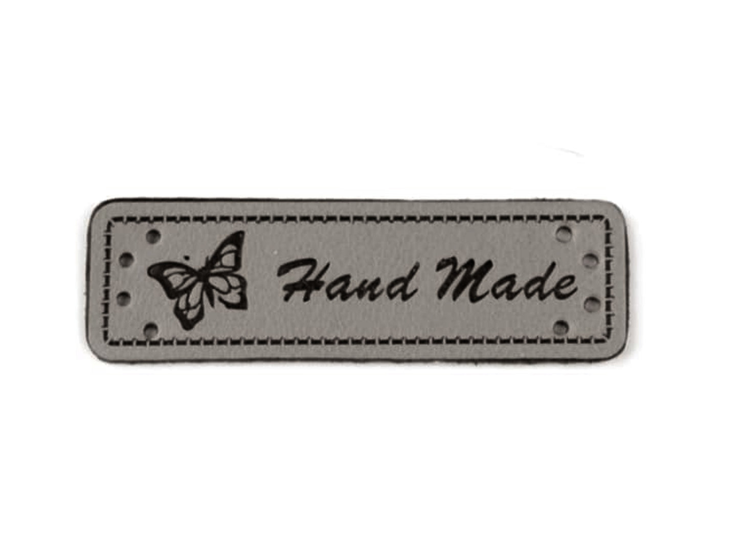 Faux Leather Label - Handmade Butterfly - grey