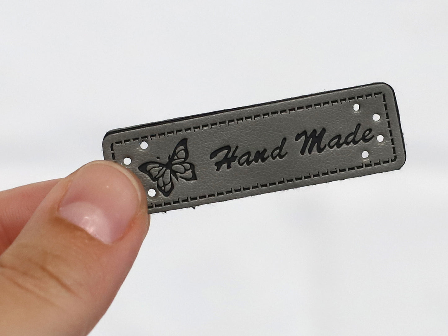 Faux Leather Label - Handmade Butterfly - grey