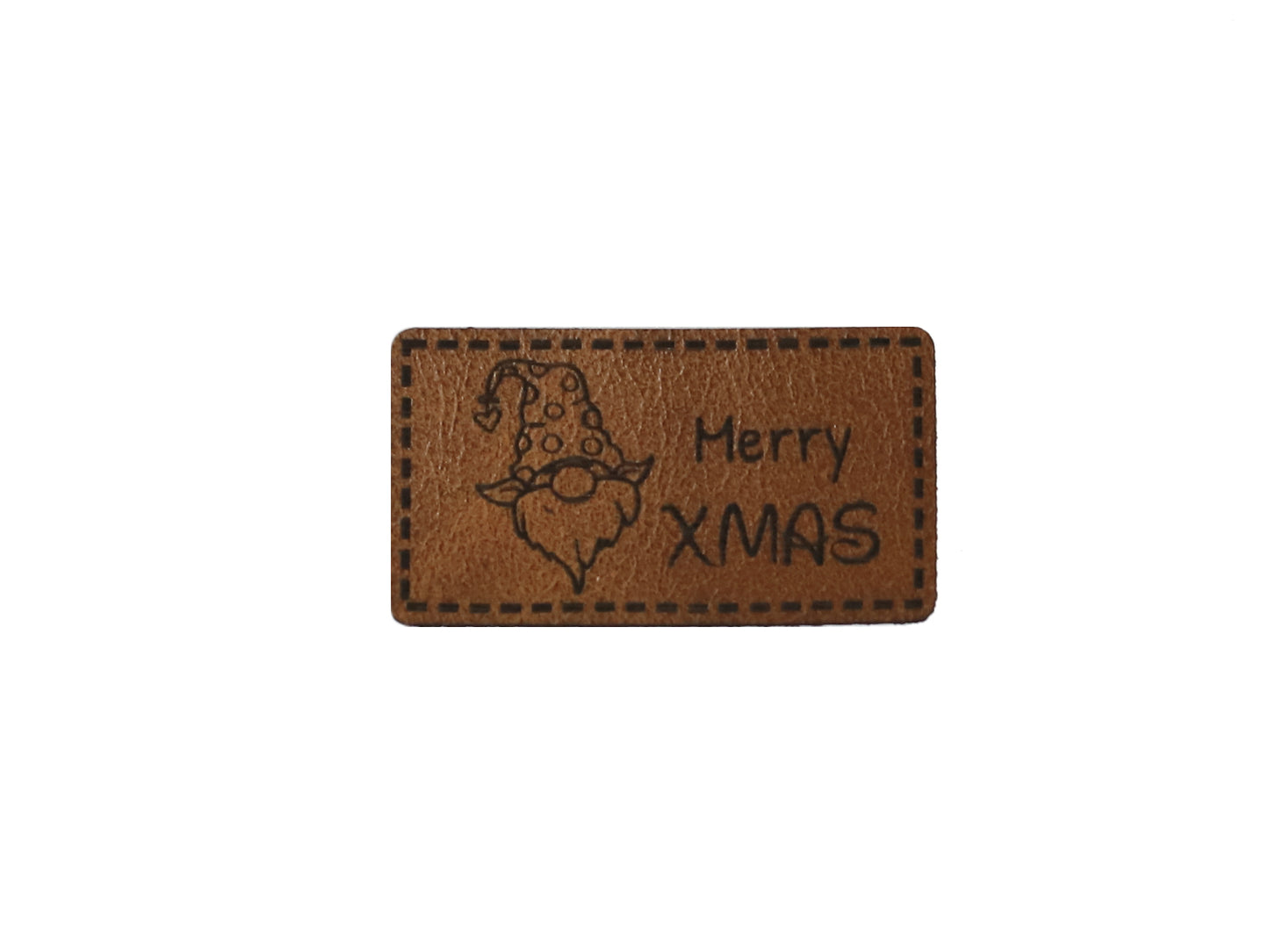 Étiquette en simili cuir - gnome, Merry XMAS - marron