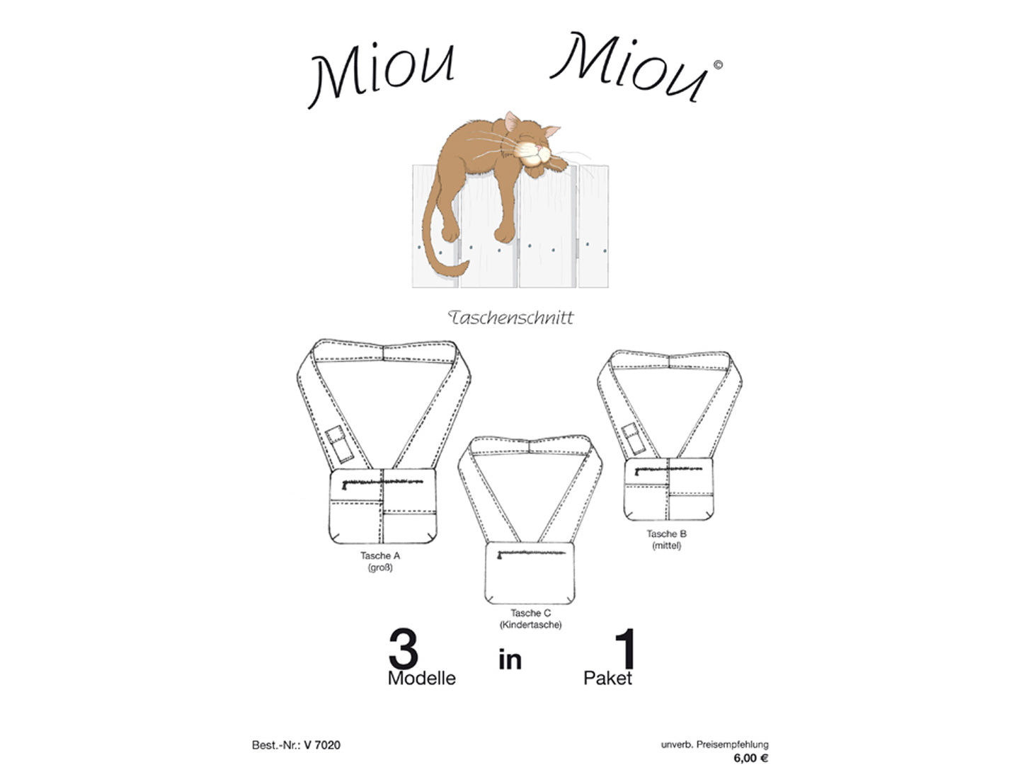 Miou Miou Schnittmuster für 3 in 1 taschen schnittmuster mit drei Modellen im Paket.