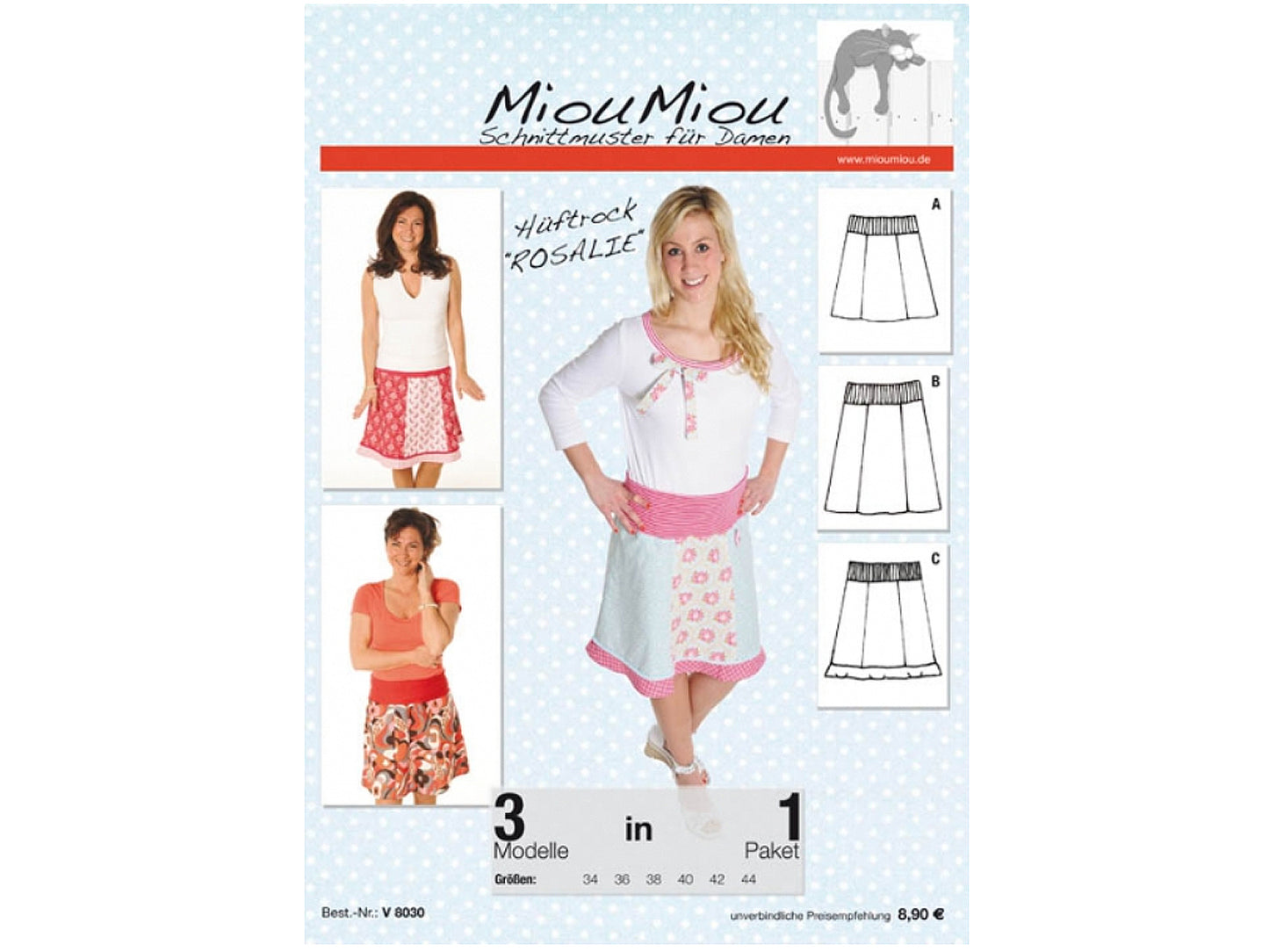 Miou Miou Schnittmuster - Hüftrock Schnittmuster Rosalie mit drei Modellen in einem Paket für Damen.