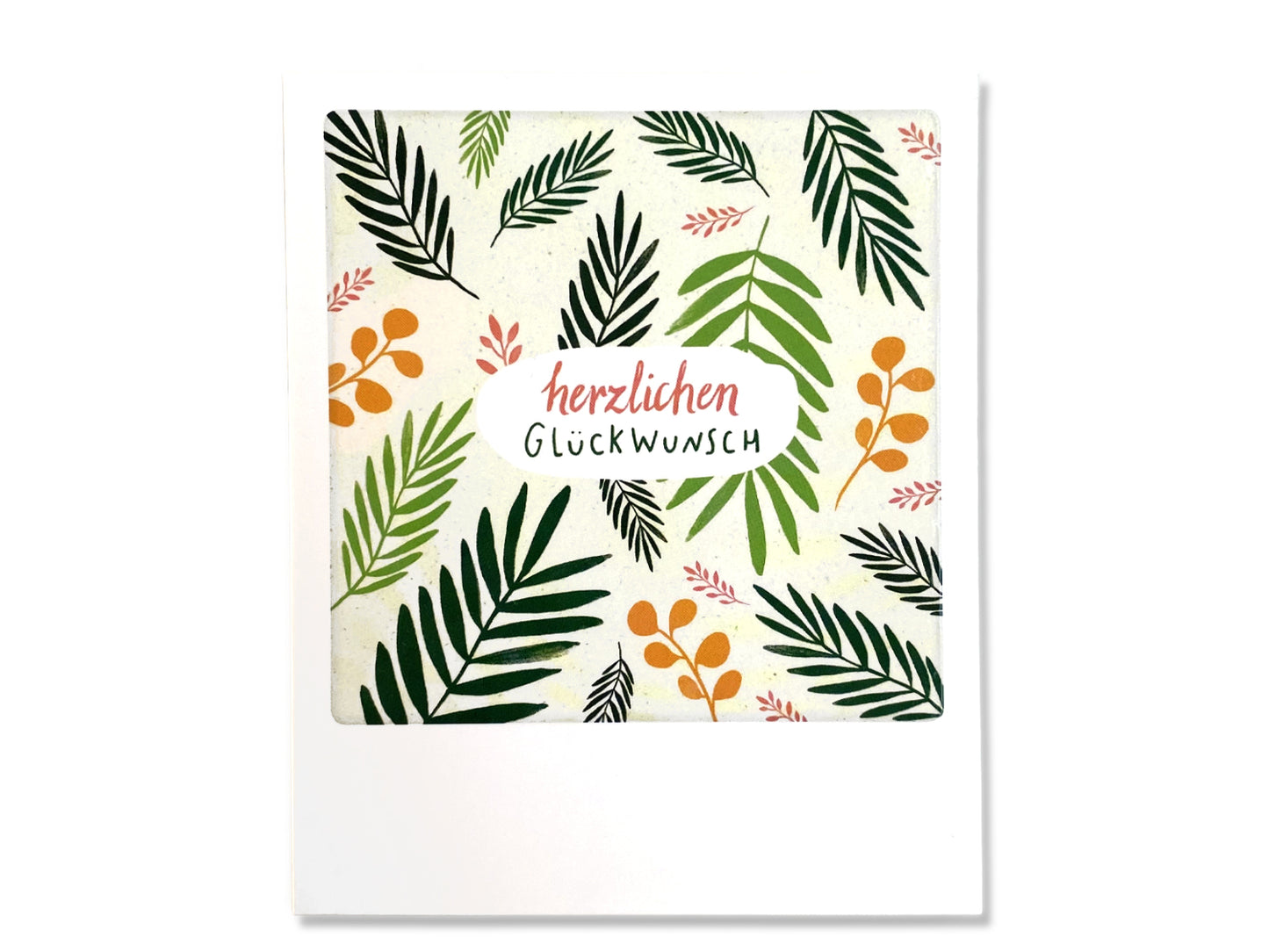 wedding greeting postcard with leaves, featuring vibrant leaf illustrations and heartfelt wishes in German.