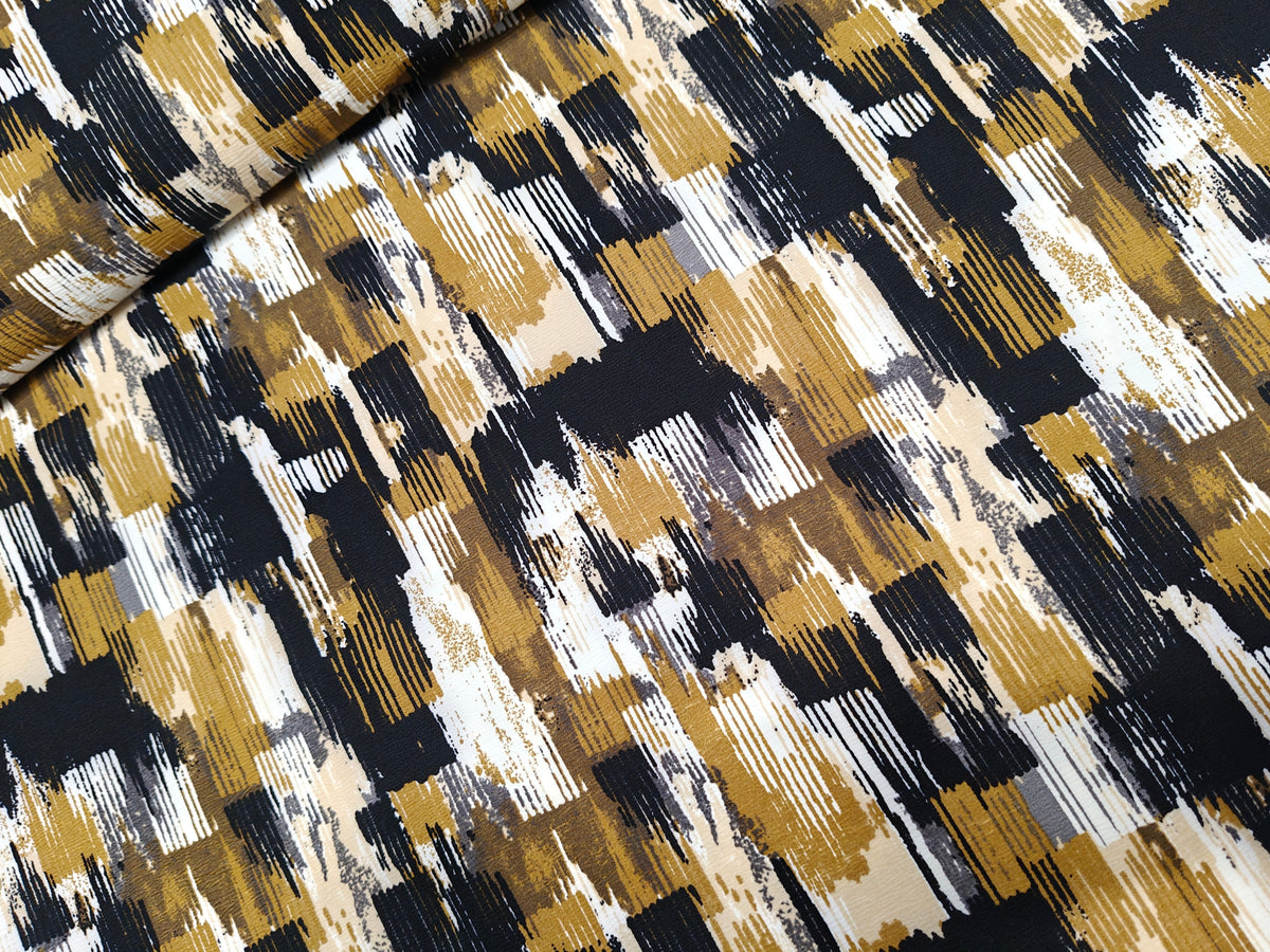 Polyester Jersey Stoff - Grafisch ocker schwarz