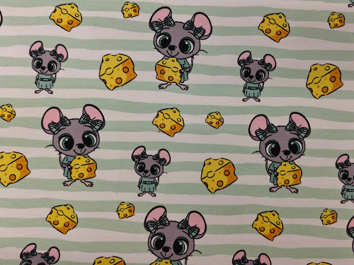 French Terry - Kleine Maus, Streifen grün