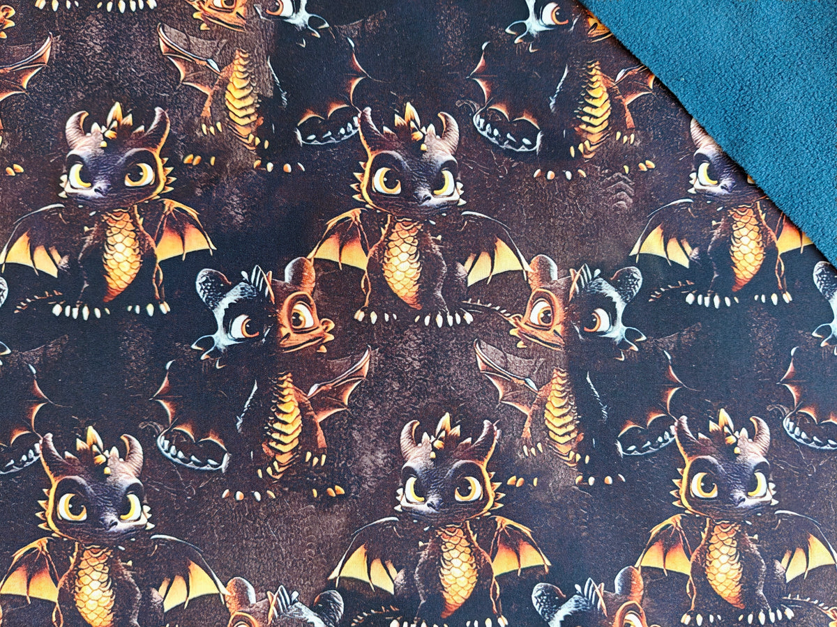 Softshell Stoff - Drache schwarz