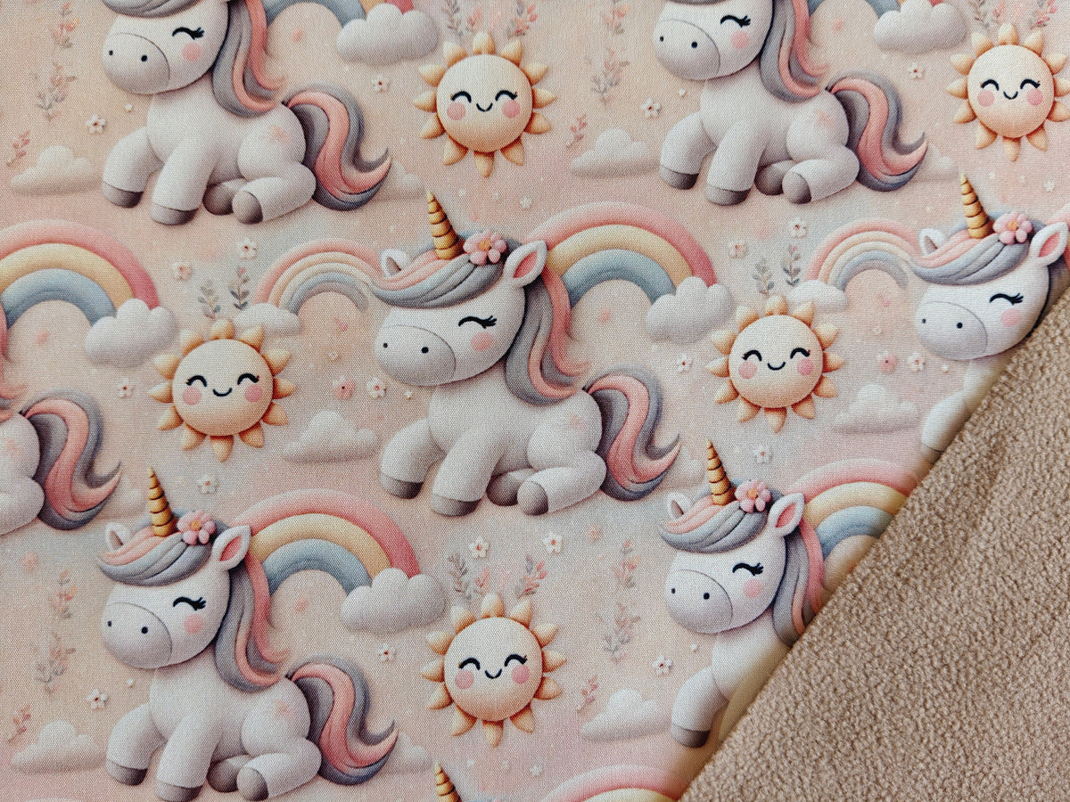 Softshell Stoff - Einhorn & Regenbogen
