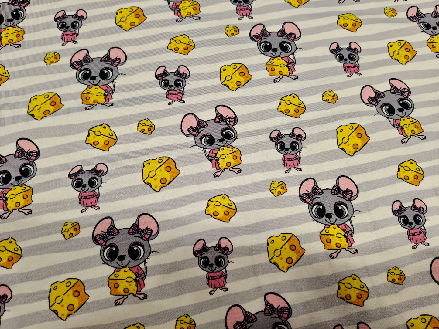 French Terry - Kleine Maus, Streifen grau
