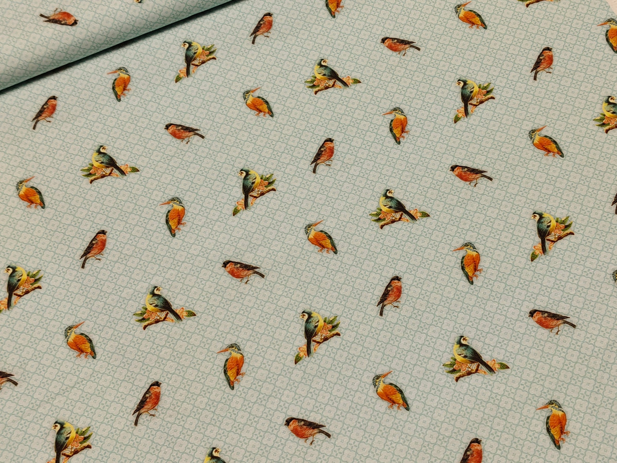 Canvas Stoff - Vögel, mint Ornament