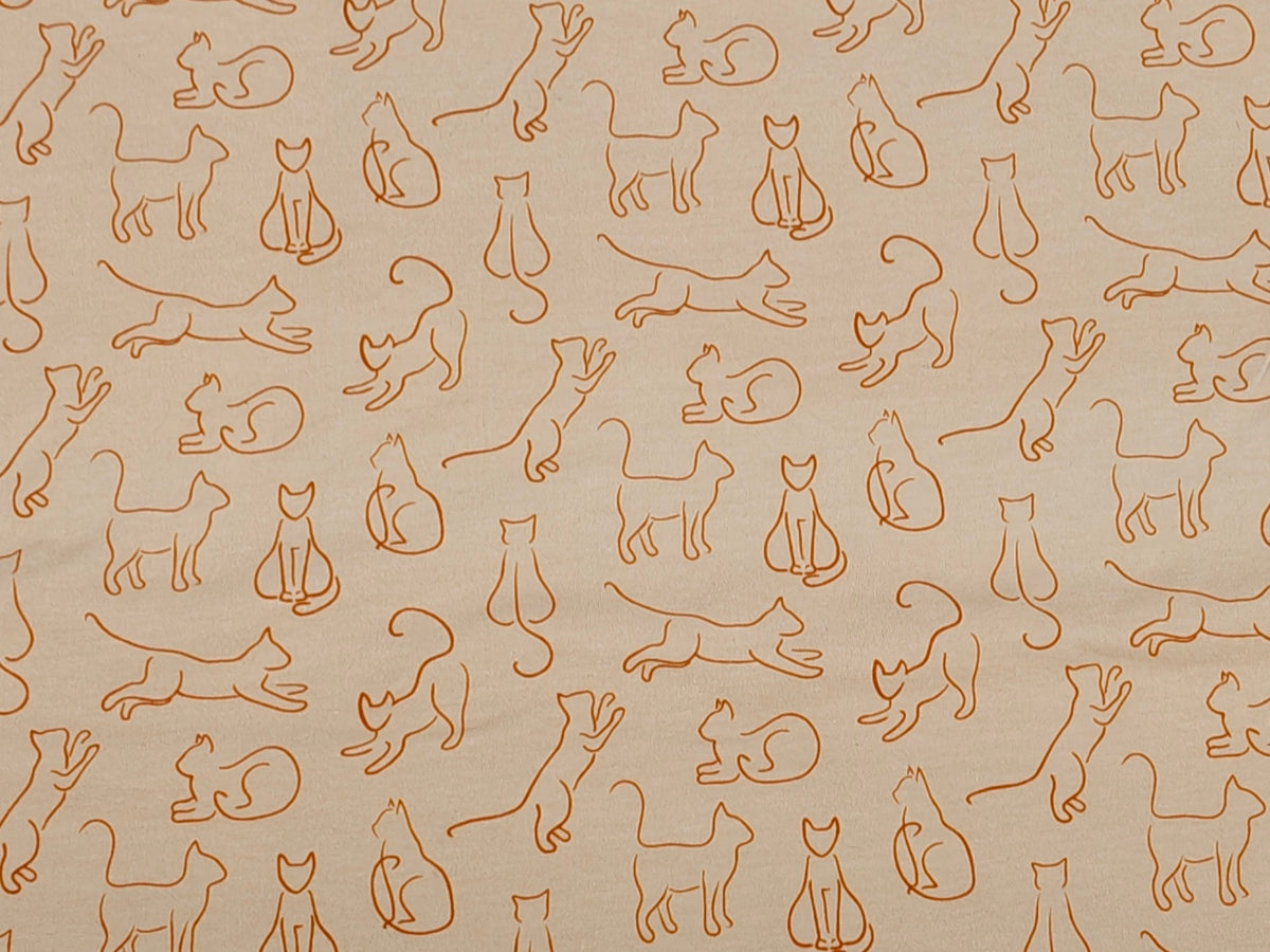 Jersey Stoff - Katzen, apricot