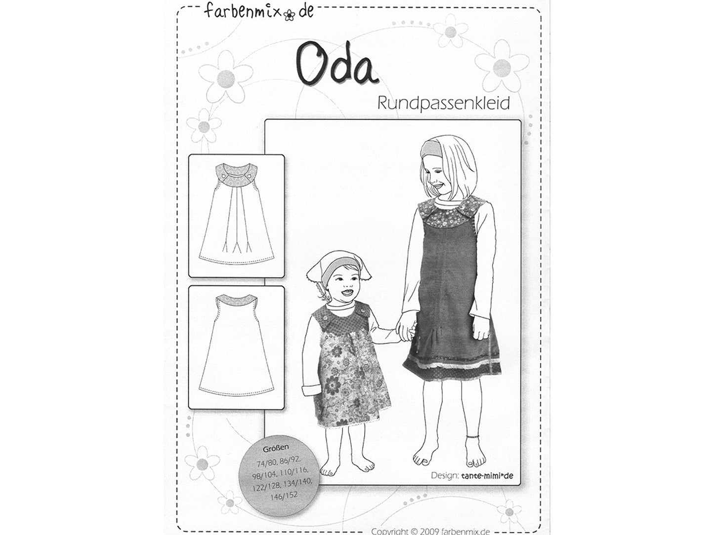 Farbenmix Rundpassenkleid Schnittmuster Oda Papierschnittmuster für Kinderkleider in mehreren Größen.