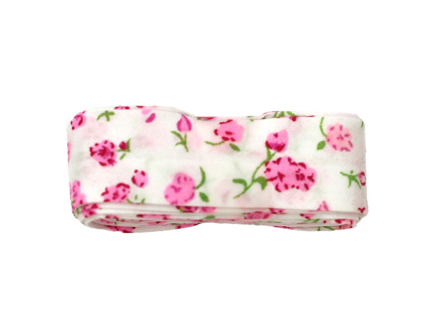 3m Schrägband - Blumen - weiß-rosa