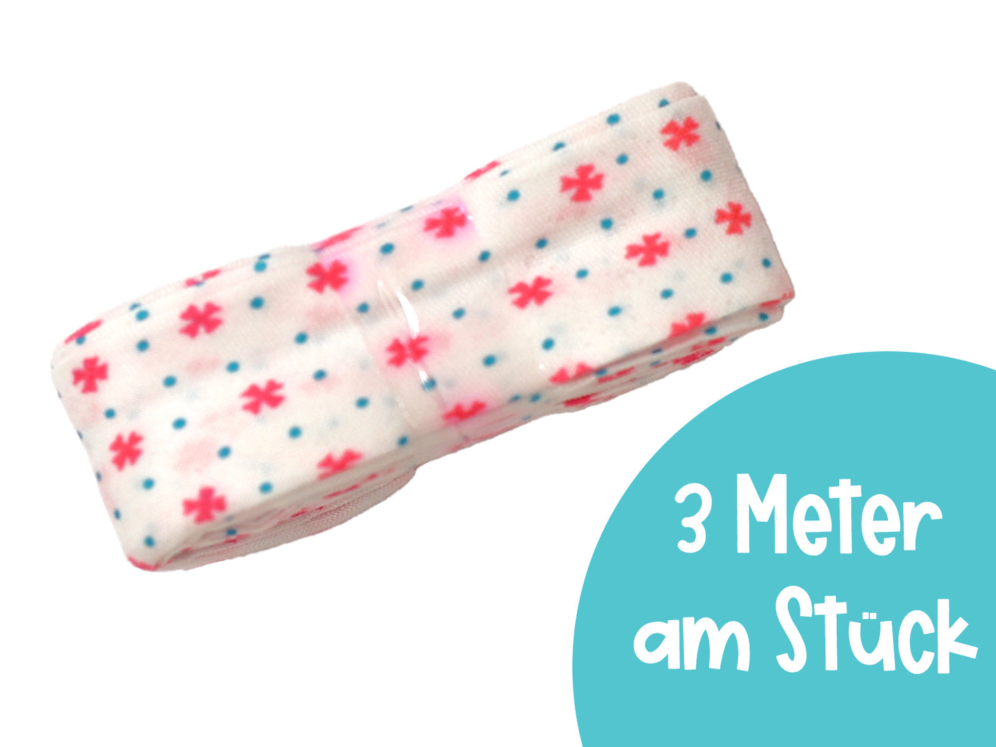 3m Schrägband - Mini Blumen & Pünktchen - weiß-pink
