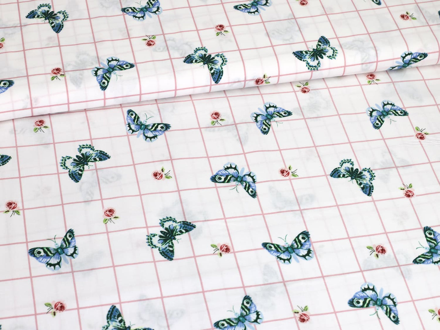 stoff-baumwolle-baumwollstoff-guetermann-schmetterling-kariert-grid-rosa-weiss-2