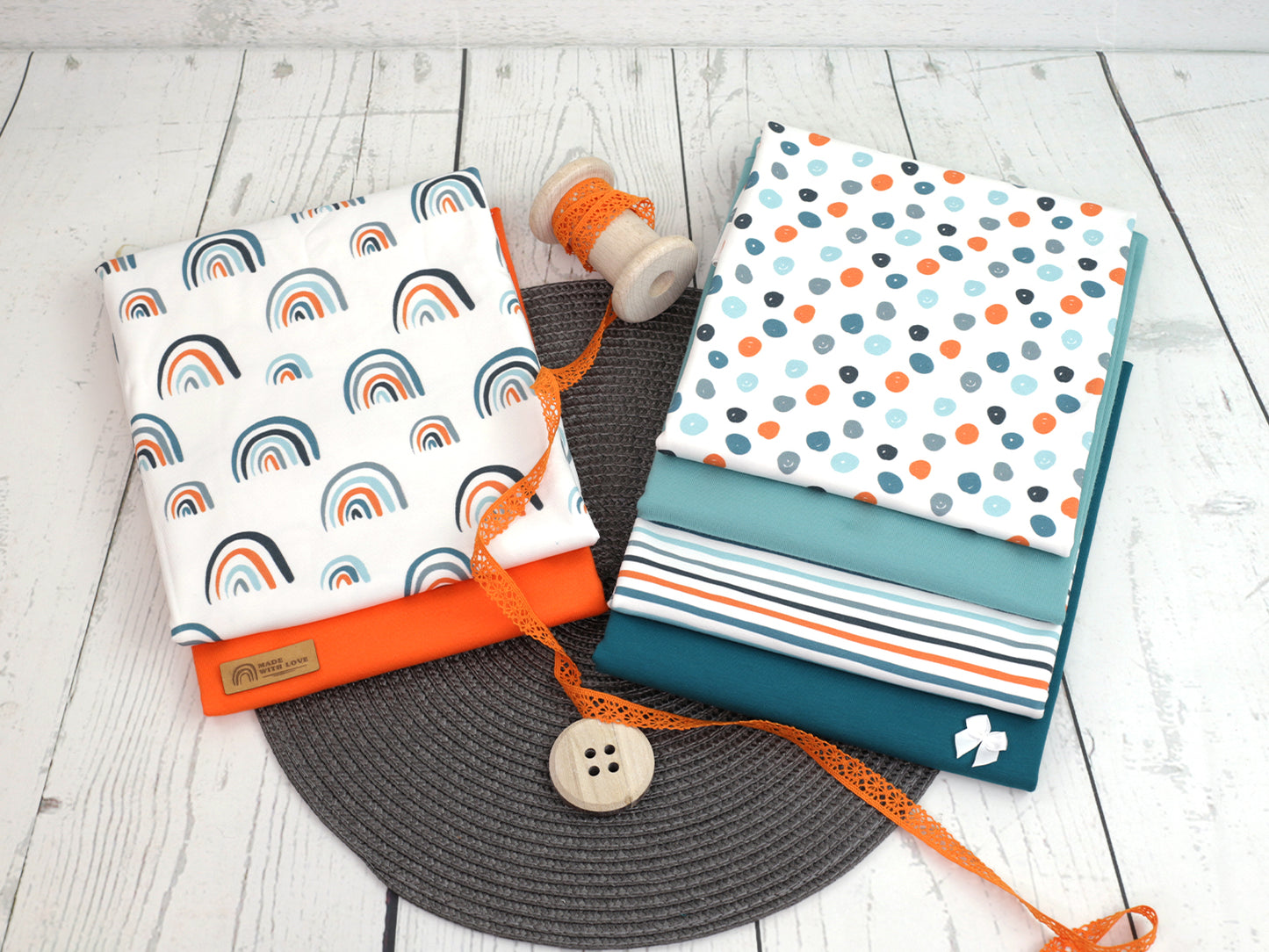 stoff-baumwolle-tupfen-jersey-streifen-regenbogen-orange