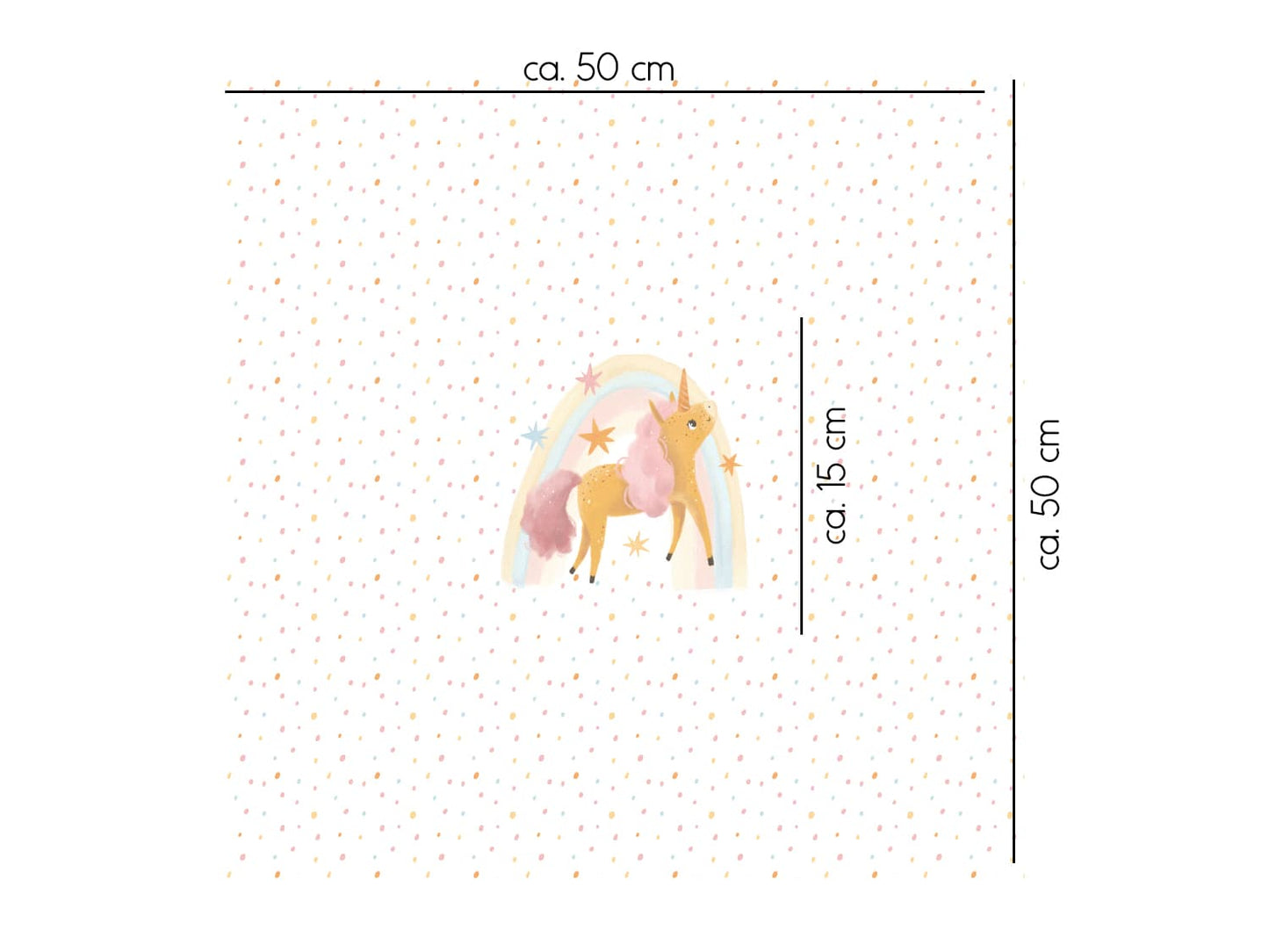 stoff-french-terry-sommersweat-kathi-kunterbunt-regenbogen-einhorn-magic-blumen-panel-senf-tupfen