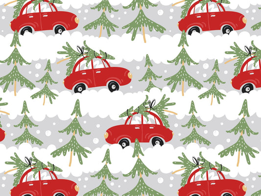 stoff-french-terry-sommersweat-sweat-baumwolle-kathi-kunterbunt-weihnachten-winter-winterwald-weihnachtswald-tannenbaum-auto-driving-home-for-christmas-rot