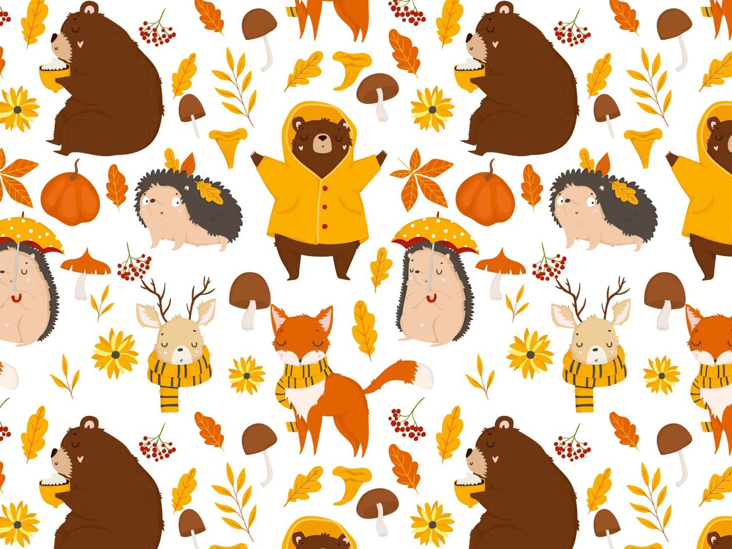 stoff-french-terry-sommersweat-sweat-baumwolle-unangeraut-kathi-kunterbunt-herbst-walfreunde-wald-baer-fuchs-reh-igel-waldtiere-senf