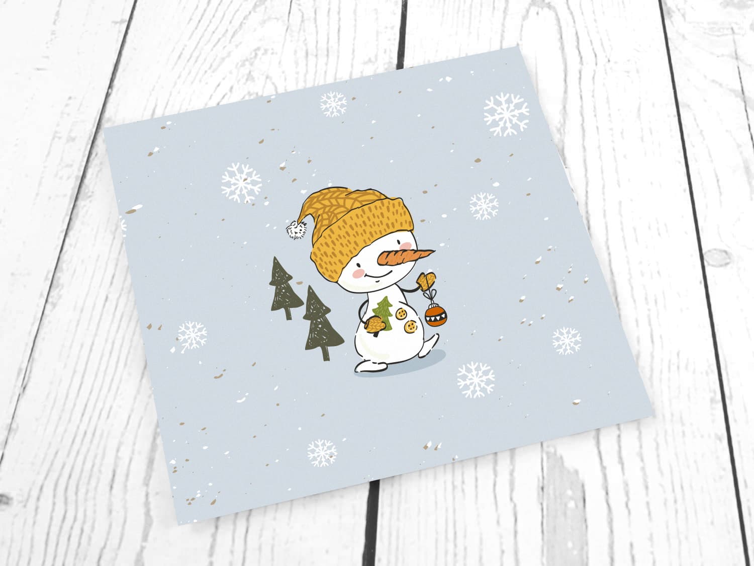 stoff-french-terry-sommersweat-sweat-unangeraut-baumwolle-kathi-kunterbunt-weihnachten-winter-schneemann-tannenbaum-schnee-schneeflocken-blaugrau-panel-schneemann-mit-baumschmuck