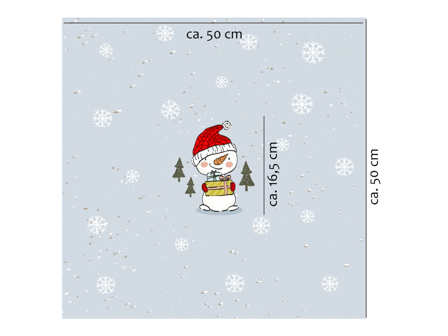 stoff-french-terry-sommersweat-sweat-unangeraut-baumwolle-kathi-kunterbunt-weihnachten-winter-schneemann-tannenbaum-schnee-schneeflocken-blaugrau-panel-schneemann-mit-geschenk-mass