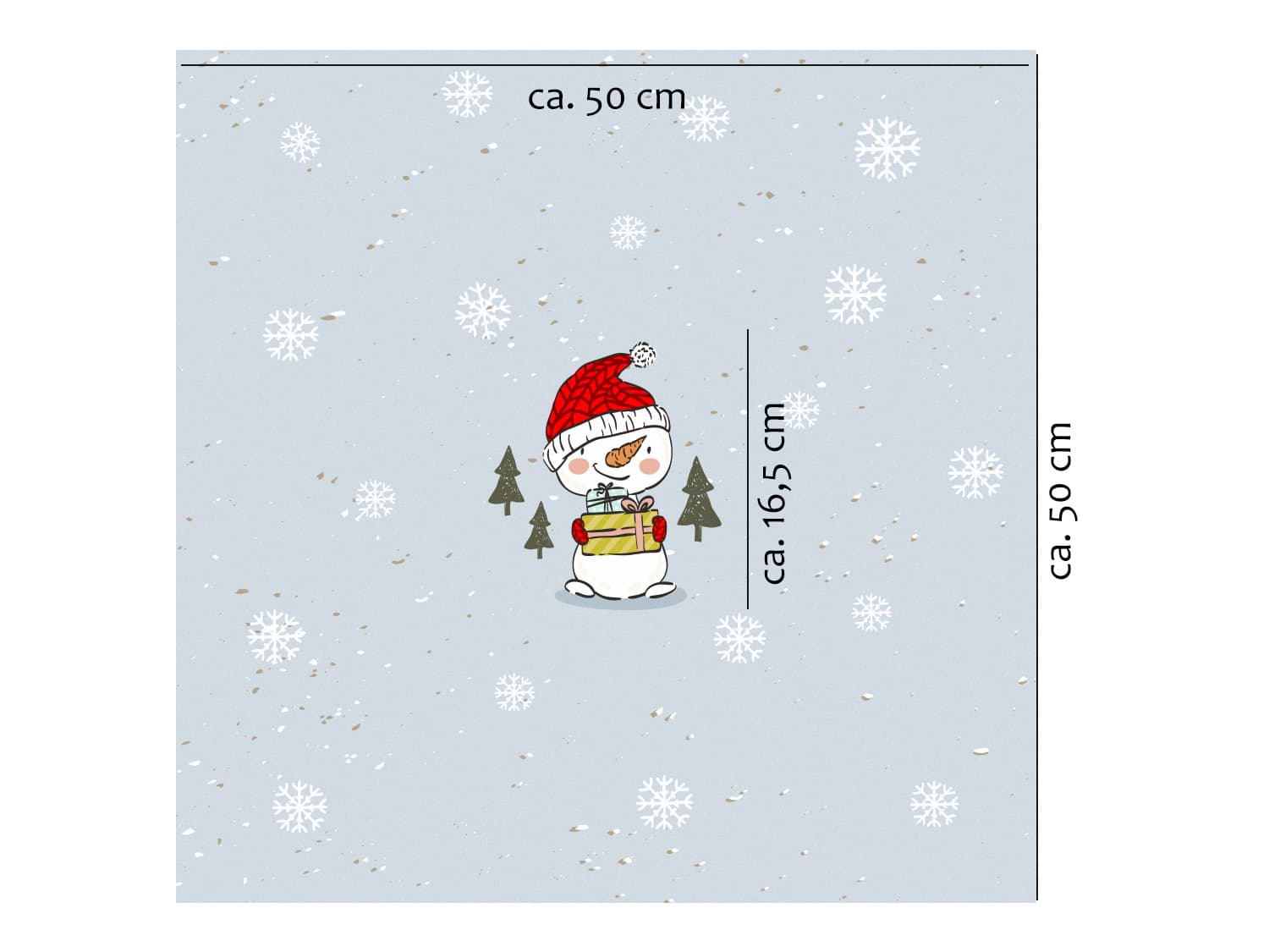 stoff-french-terry-sommersweat-sweat-unangeraut-baumwolle-kathi-kunterbunt-weihnachten-winter-schneemann-tannenbaum-schnee-schneeflocken-blaugrau-panel-schneemann-mit-geschenk-mass