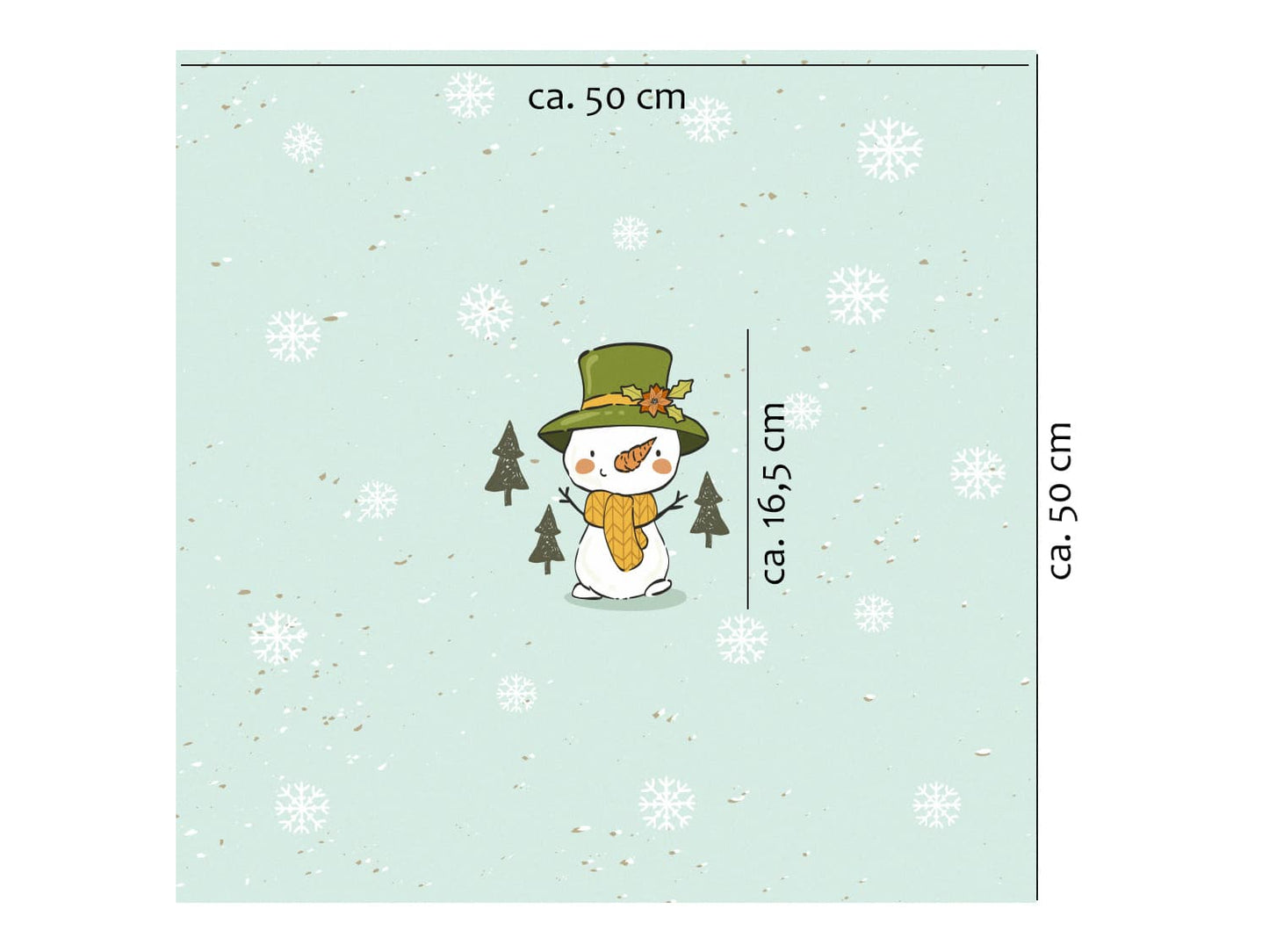 stoff-french-terry-sommersweat-sweat-unangeraut-baumwolle-kathi-kunterbunt-weihnachten-winter-schneemann-tannenbaum-schnee-schneeflocken-mint-panel-schneemann-mit-hut-2