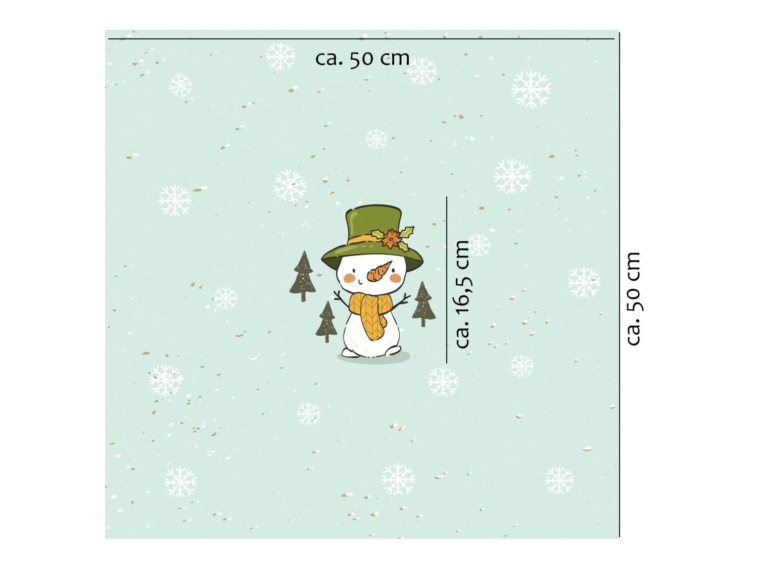 stoff-french-terry-sommersweat-sweat-unangeraut-baumwolle-kathi-kunterbunt-weihnachten-winter-schneemann-tannenbaum-schnee-schneeflocken-mint-panel-schneemann-mit-hut-2