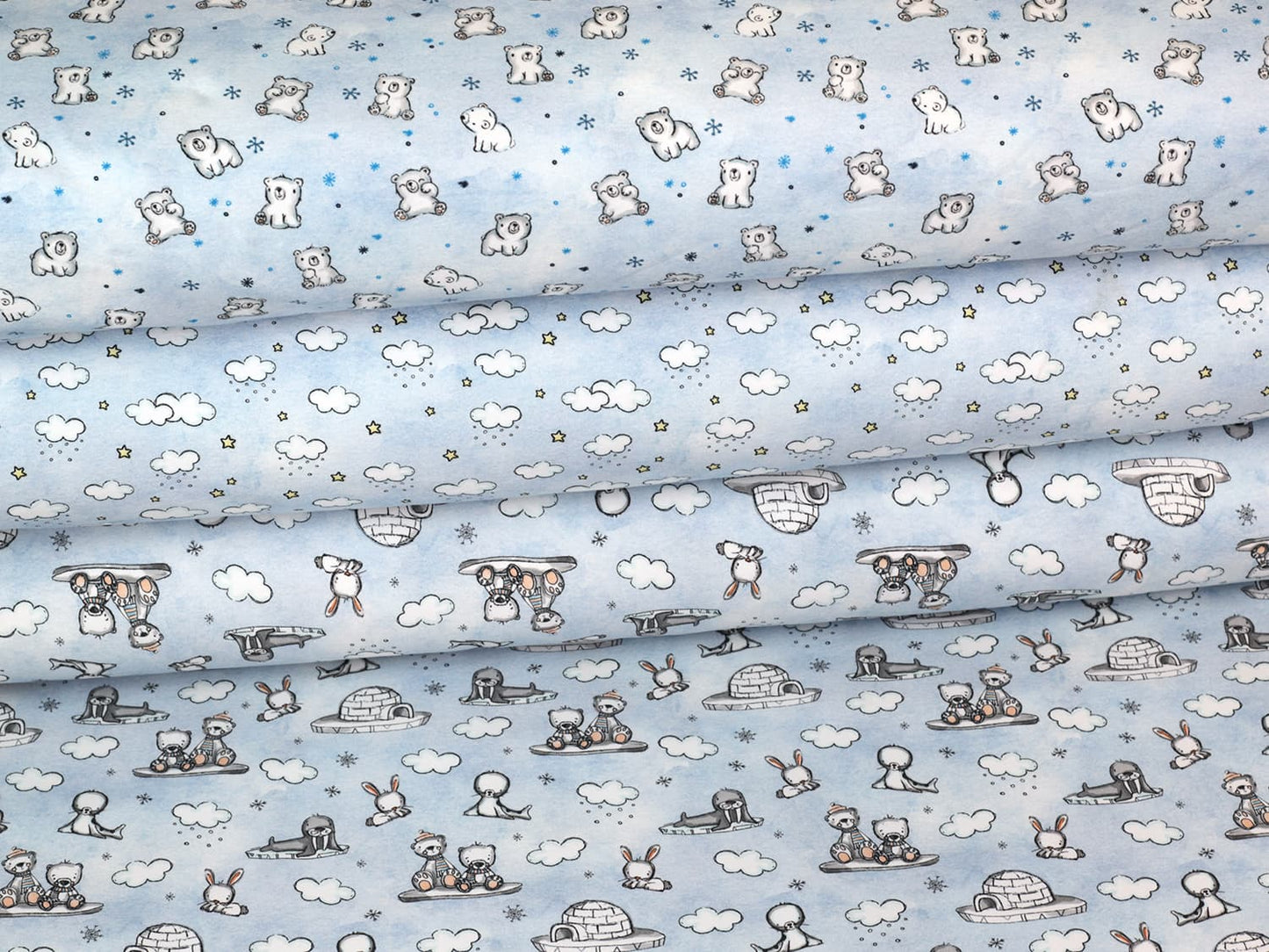 stoff-french-terry-sweat-sommersweat-unangeraut-robbe-baer-hase-wolken-schneeflocken-blau-serie