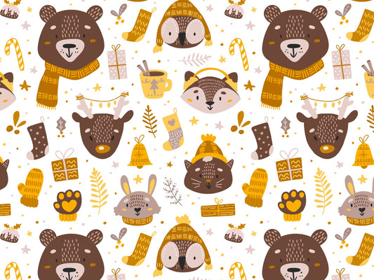 stoff-french-terry-sweat-unangeraut-sommersweat-winter-weihnachten-tiere-baer-reh-fuchs-eule-hase-waldtiere-forest-friends-braun-senf