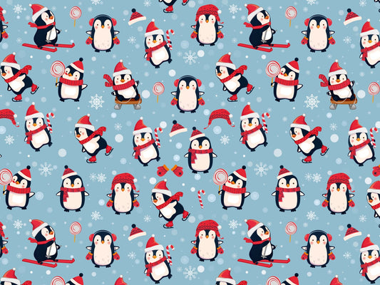 stoff-french-terry-sweat-unangeraut-sommersweat-winter-weihnachten-tiere-pinguin-schlitten-schal-muetze-blau