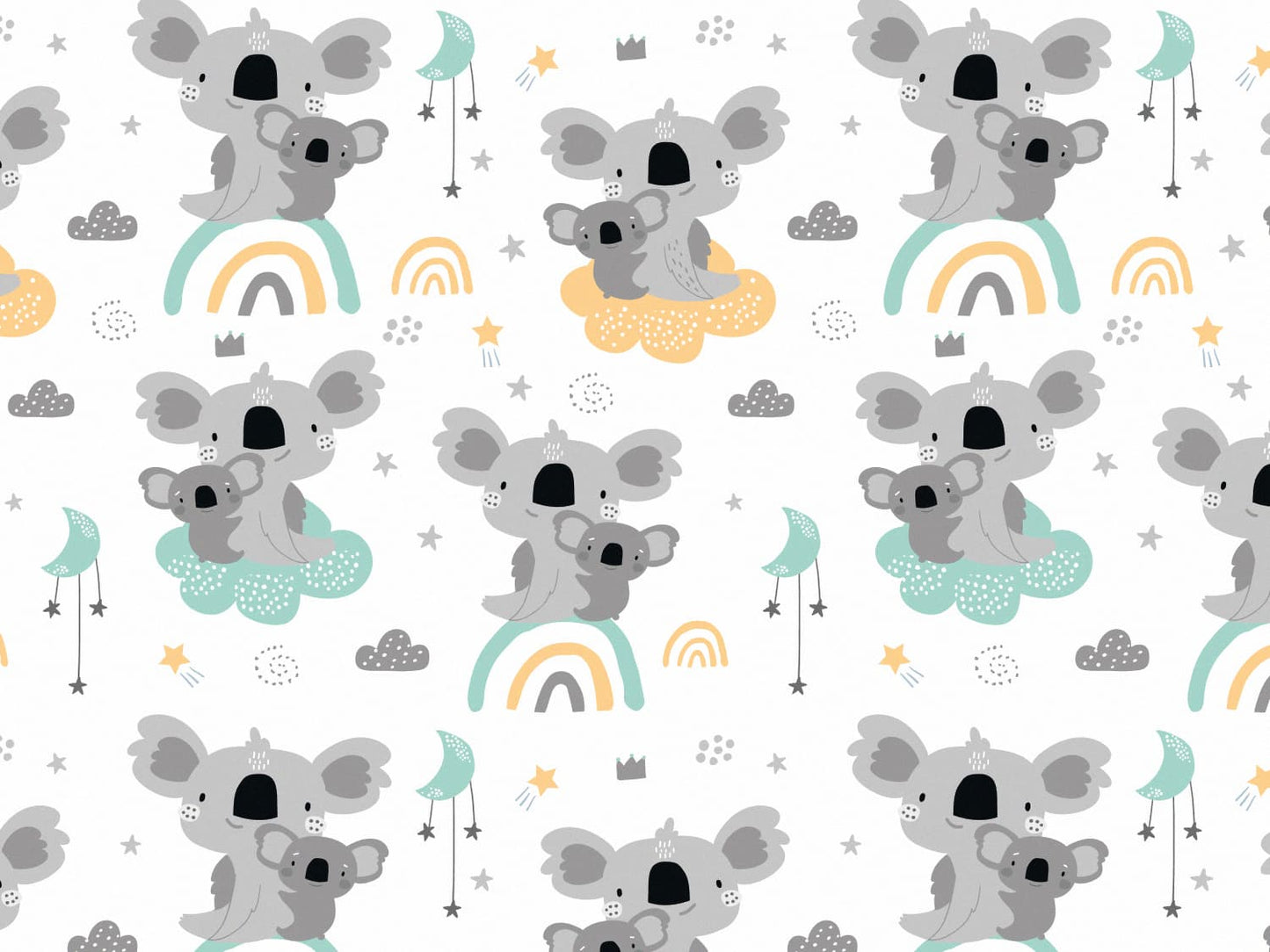 stoff-jersey-baumwolle-baumwolljersey-fruehling-sommer-koala-wolke-regenbogen-sterne-wolken-mond-himmel-mint-senf