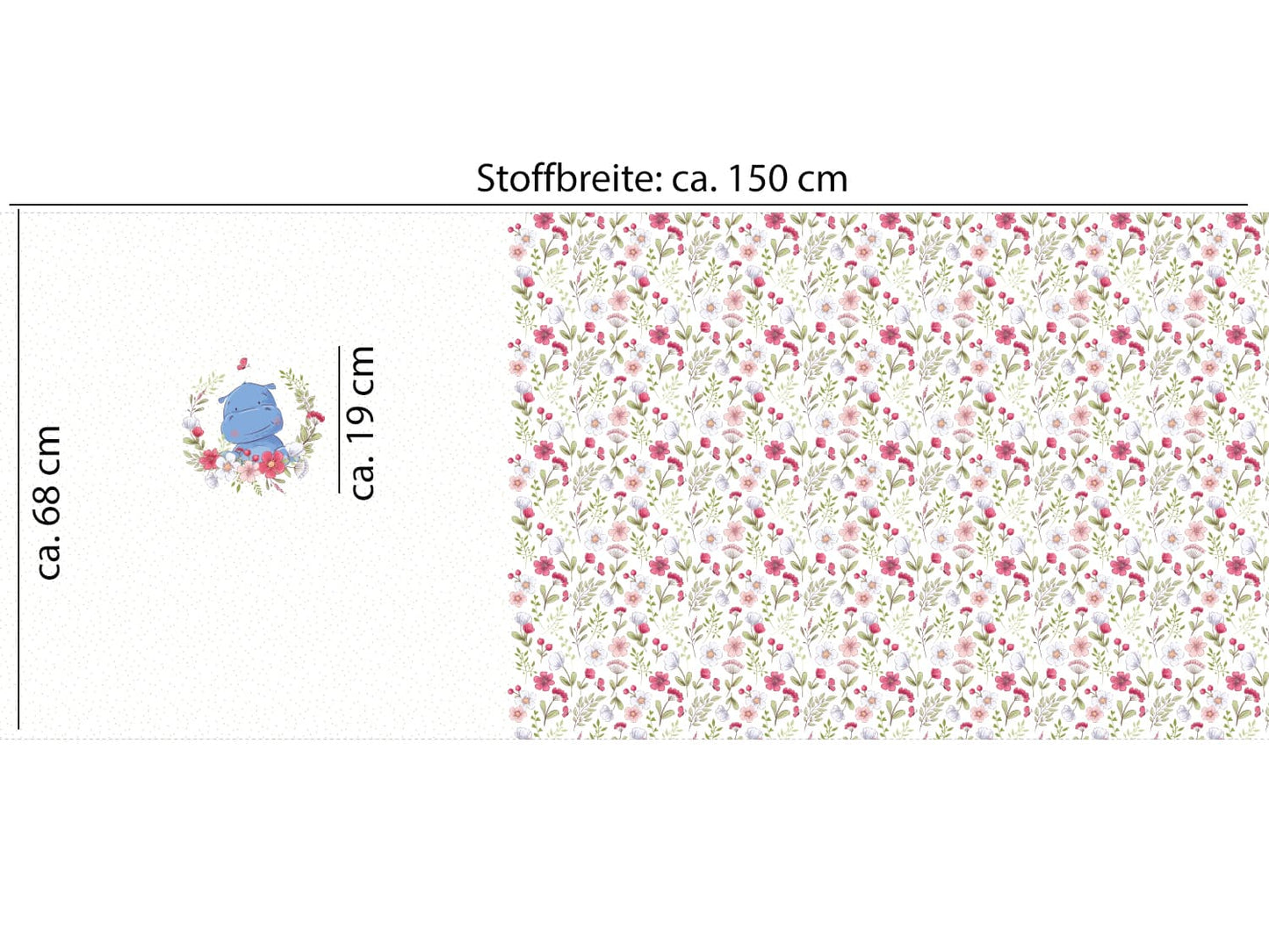 stoff-jersey-baumwolle-baumwolljersey-kathi-kunterbunt-fruehling-sommer-tier-nilpferd-blumen-flower-floral-wiese-little-spring-panel