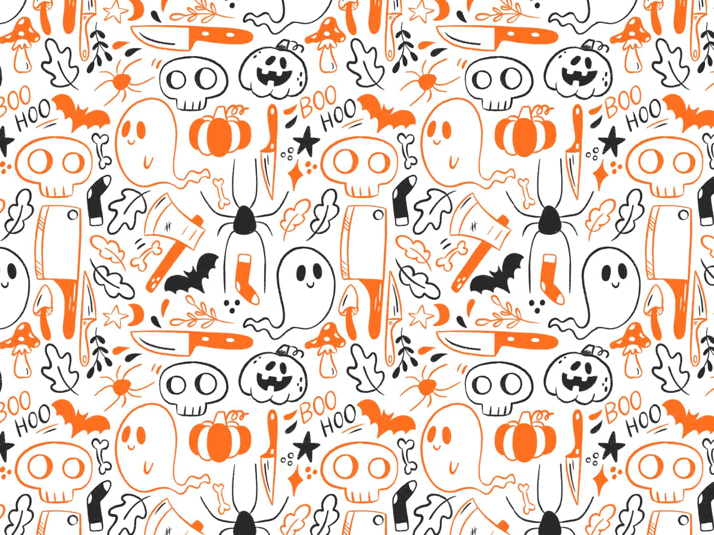 stoff-jersey-baumwolle-baumwolljersey-kathi-kunterbunt-halloween-herbst-spooky-season-geist-totenkopf-kuerbis-spinne-orange-schwarz