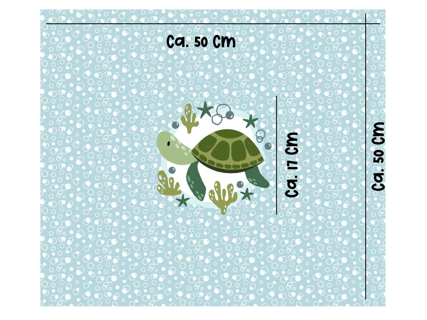 stoff-jersey-baumwolle-baumwolljersey-kathi-kunterbunt-kleine-schildkroete-tier-gruen-blubberblasen-algen-panel-masse