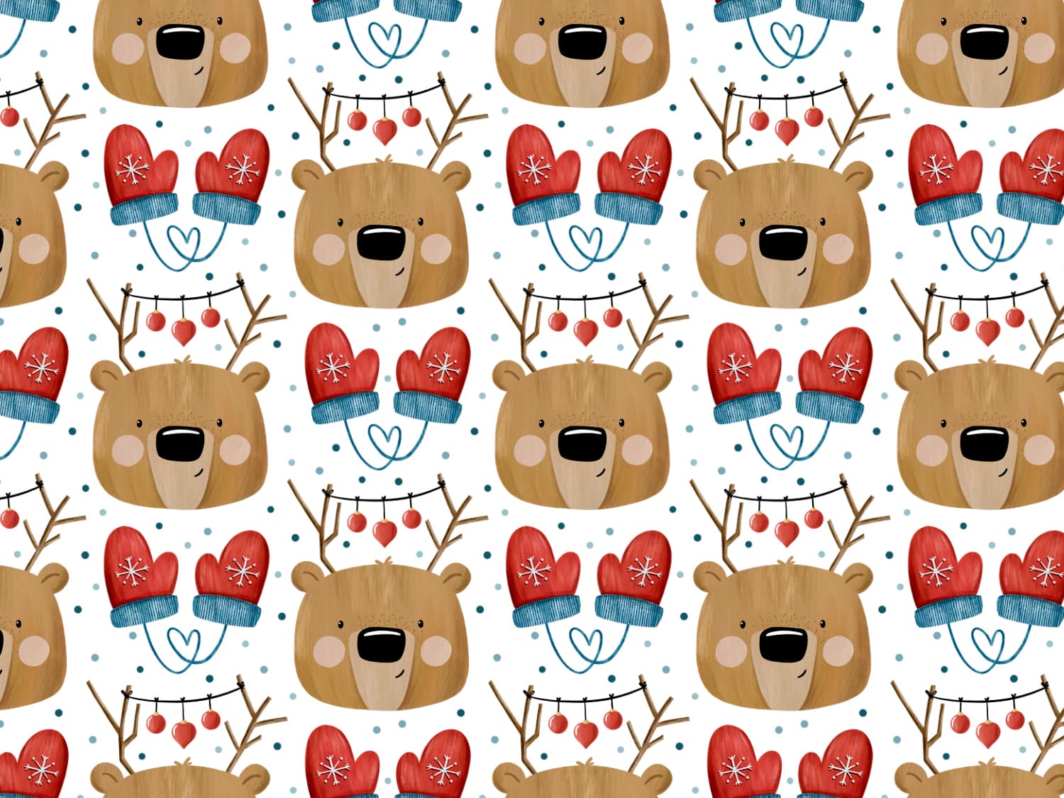 stoff-jersey-baumwolle-baumwolljersey-kathi-kunterbunt-weihnachten-baer-mit-geweih-weihnachtskugeln-handschuhe-herz-tupfen-braun-rot-petrol