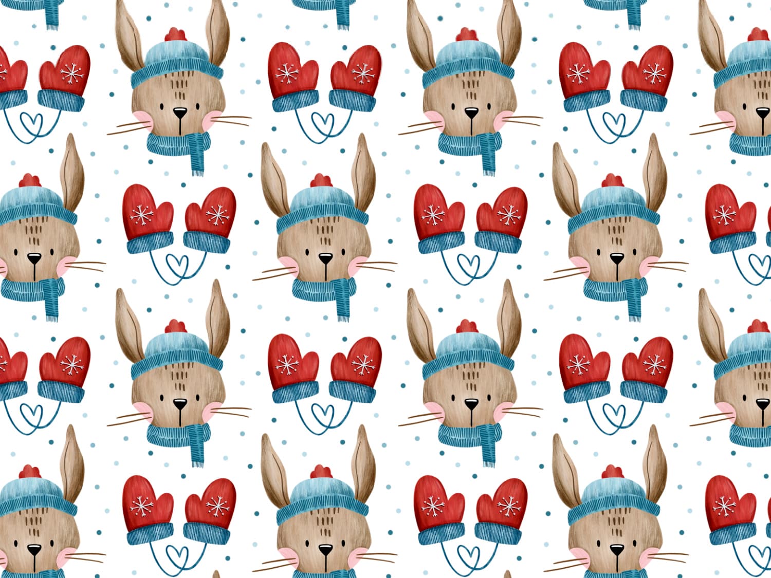 stoff-jersey-baumwolle-baumwolljersey-kathi-kunterbunt-weihnachten-hase-mit-muetze-handschuhe-herz-tupfen-braun-rot-petrol