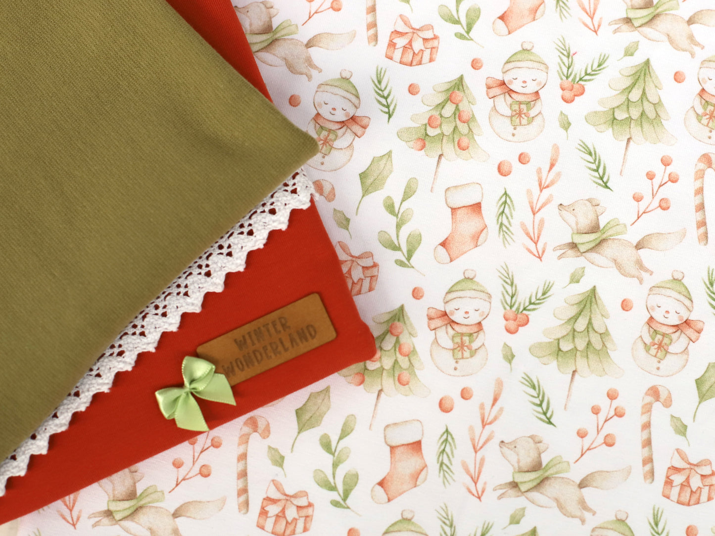 Jersey Fabric - Fox & Snowman