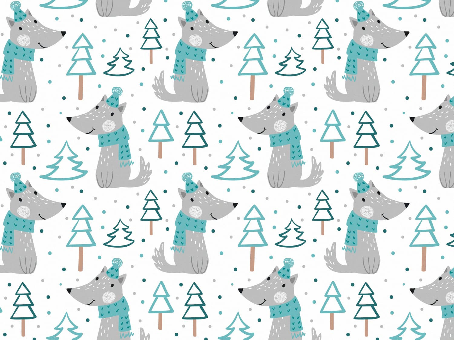 stoff-jersey-baumwolle-baumwolljersey-kathi-kunterbunt-winter-wolf-mit-muetze-und-schal-baum-im-wald-mint-petrol