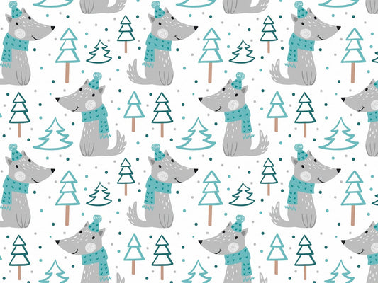 stoff-jersey-baumwolle-baumwolljersey-kathi-kunterbunt-winter-wolf-mit-muetze-und-schal-baum-im-wald-mint-petrol