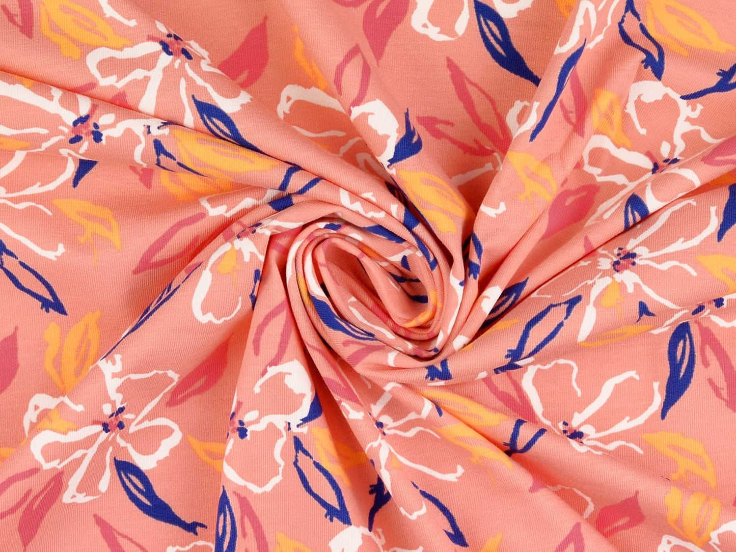 stoff-jersey-baumwolle-baumwolljersey-meterware-abstrakt-pinsel-striche-flecken-kleckse-blumen-floral-flower-apricot