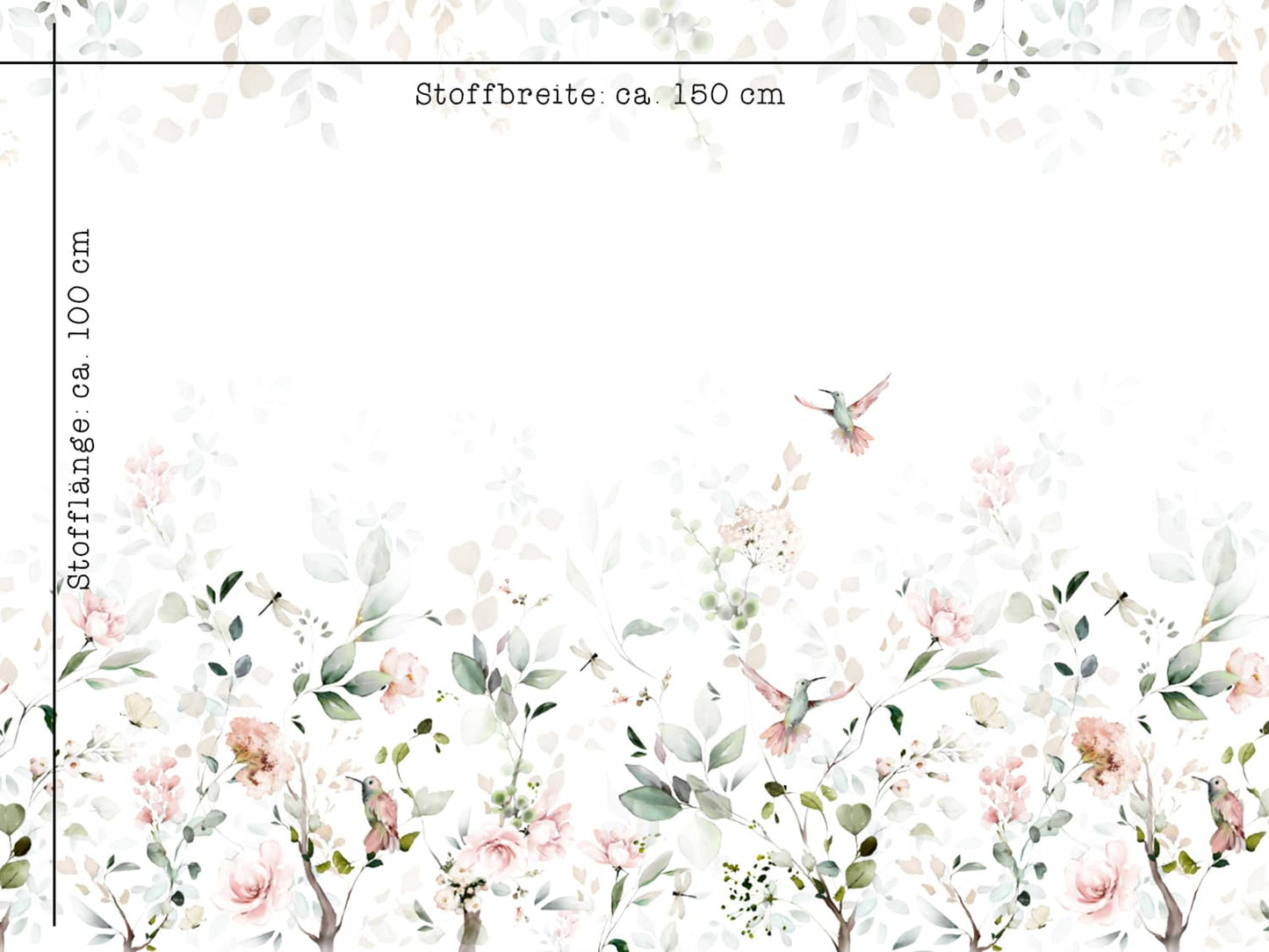 stoff-jersey-baumwolle-baumwolljersey-panel-aquarell-kolibri-blumen-blaetter-sommer-fruehling-masse
